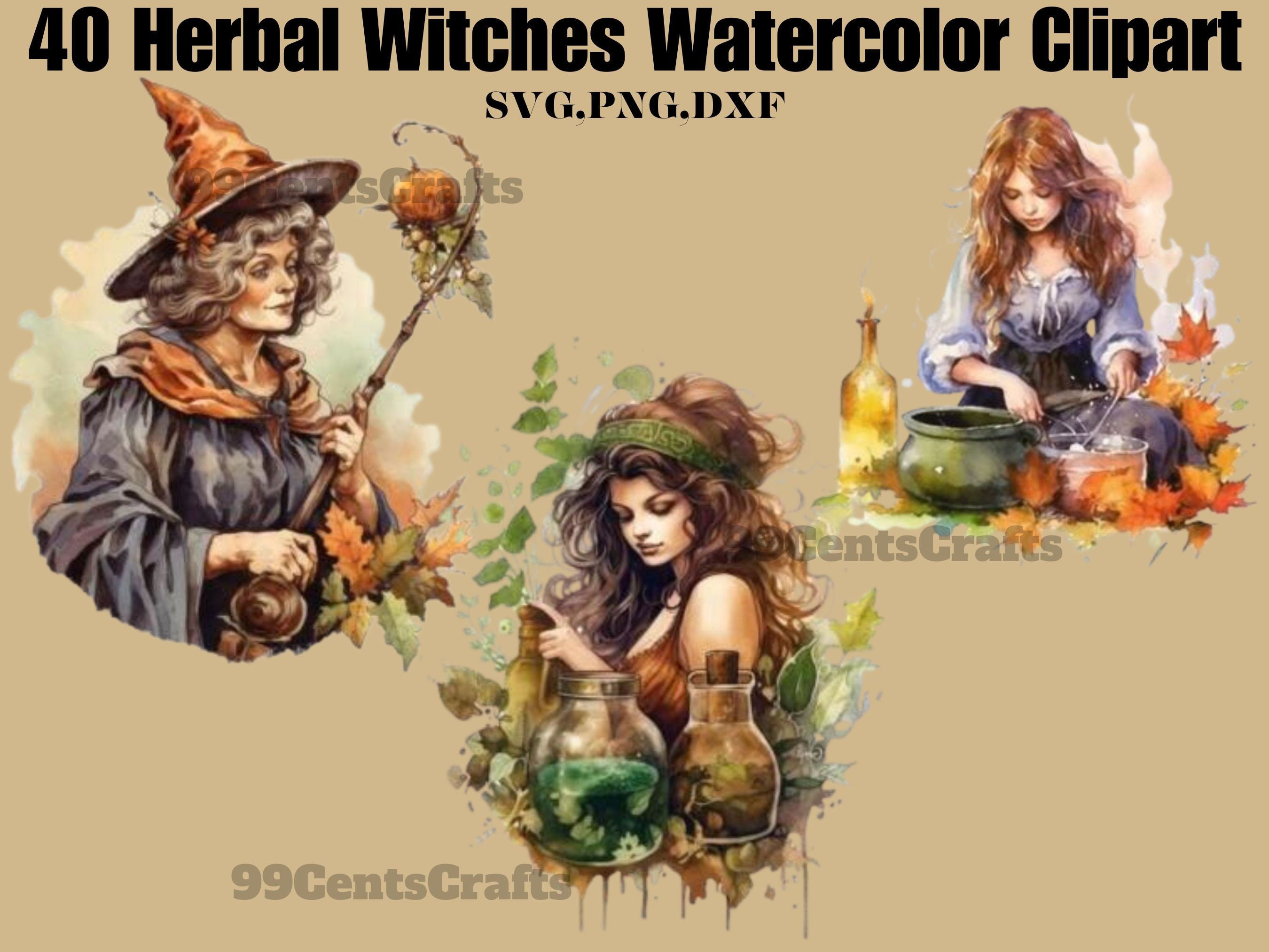 40 Herbal Witches Watercolor Clipart Bundle PNG Fairytale - Etsy