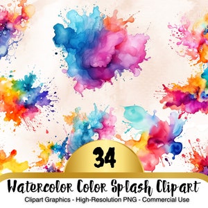 34 Clipart aquarelle couleur éclaboussures PNG Clipart éclaboussures de peinture Clipart encre alcool Clipart abstrait | PNG, utilisation commerciale, téléchargement immédiat