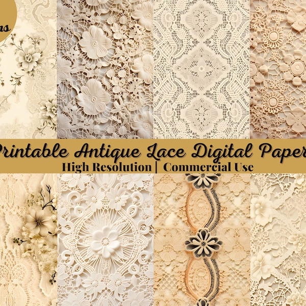 26 Printable Antique Lace Digital Papers, Lace Page, Distressed Background,Vintage Ephemera,Download Junk Journal, Scrapbooking, Card Making