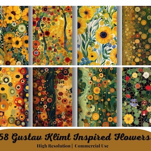 58 fleurs inspirées de Gustav Klimt, papier numérique Klimt Flowers, motifs sans couture, usage commercial, motif floral Klimt, haute qualité-vintage