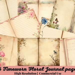 25 Junk Journal, Pagine, Consumato, Floreale, Shabby, Rosa, Blu, Carte, Kit, A righe, Rose, Fiori, Stampabile, Download digitale