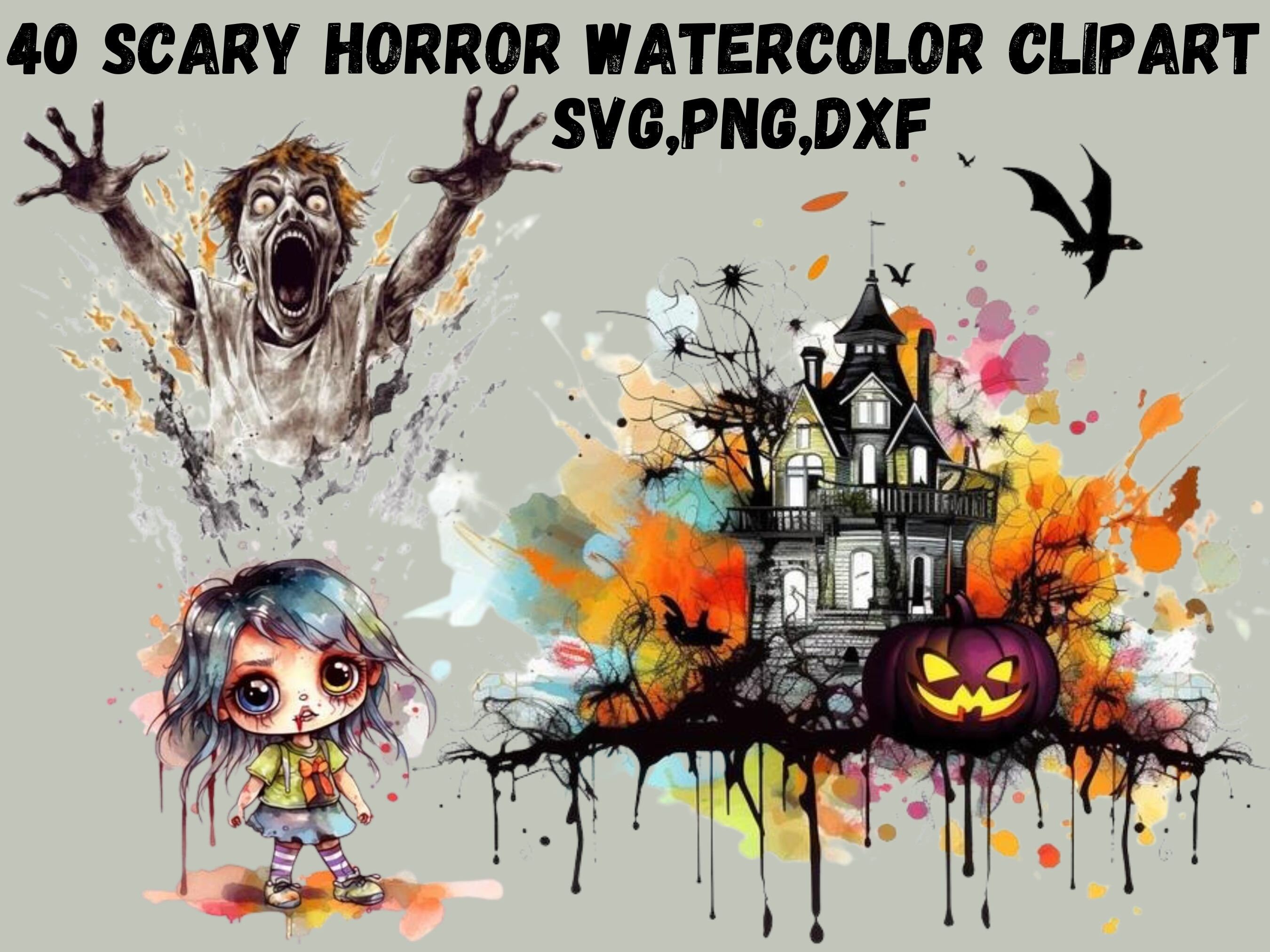 40 Scary Horror Watercolor Clipart Blood Clipart PNG Creepy - Etsy