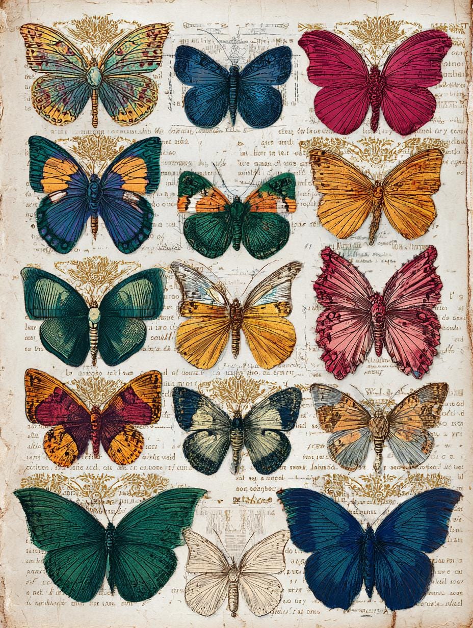 Vintage Butterfly Junk Journal Pages | Antique Botanical Butterfly ...