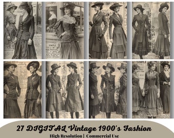 27 DIGITAL Vintage 1900's Fashion Ephemera for Junk Journals - Printable Vintage Ephemera
