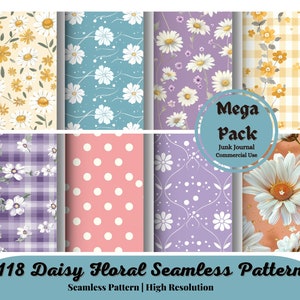 118 Cute Spring Flower Digital Papers. Daisy Floral Seamless Pattern Set on Pastel Color. Pastel Baby Papers, Pastel Flower Digital Download