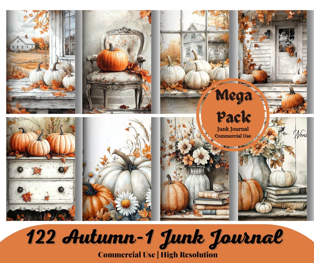 122 Rustic Autumn Junk Journal Kit, Autumn Pumpkin Printable Pages ...