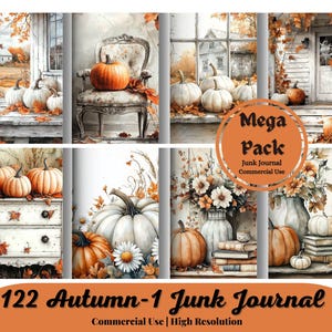 Kit de 122 carnets rustiques d'automne, citrouilles d'automne imprimables, papier de scrapbooking automne, feuille de collage automne, éphémères vintage, numérique