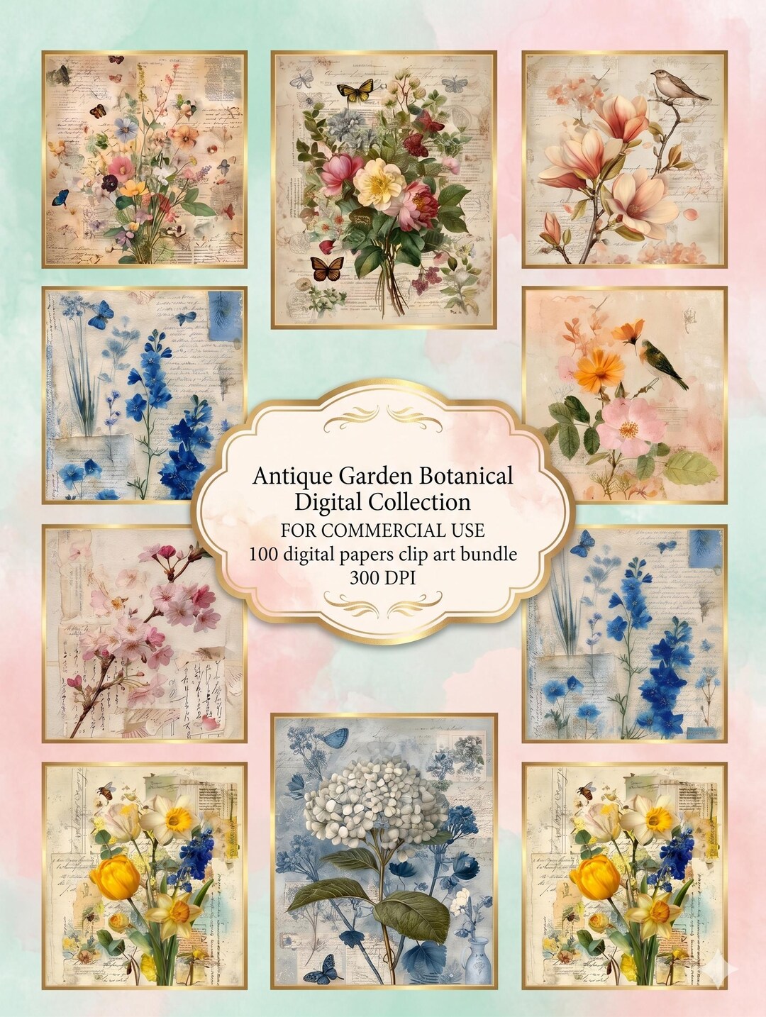 Spring Garden Junk Journal Pages, Floral Shabby Chic Printable Ephemera ...