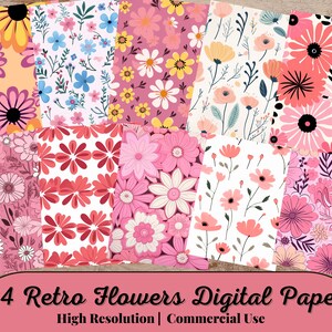 34 fleurs rétro, motif floral rétro sans couture, arrière-plans, papier numérique imprimable, téléchargement immédiat, haute résolution