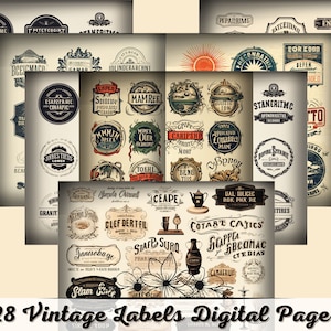 28 Vintage Labels Digital, Distressed Numbers, Labels, Ephemera, Junk Journal Embellishments, Numbers Digital, Embellishment download, Label