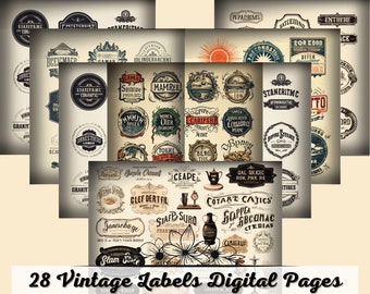 28 Vintage Labels Digital, Distressed Numbers, Labels, Ephemera, Junk Journal Embellishments, Numbers Digital, Embellishment download, Label