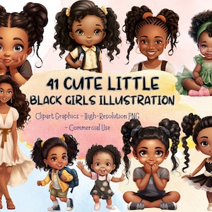 41 süße kleine schwarze Mädchen Illustration, PNG Bündel, Zöpfe, Zöpfe, magische ClipArt Prinzessin, kommerzielle Nutzung Afro Kinder Drucke T-Shirt
