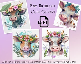 PNG for Sublimation Highland Cow Clipart Cute cow PNG Floral cow Clipart Highland cow PNG cow sublimation new baby png farm animal Clipart