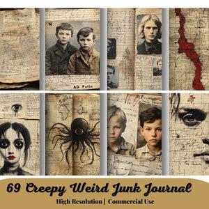 69 Pamiętniki azylu, Straszne dziwne strony dziennika śmieci, Straszny projekt sztuki cyfrowej Horror, Wydrukowane strony pamiętnika Vintage na Halloween