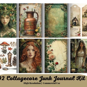 92 Cottagecore Junk Journal Kit (Printable JPG Pages with Ephemera, Cover, Tags), Botanical, Country Cottage Digital Paper, Digital Download