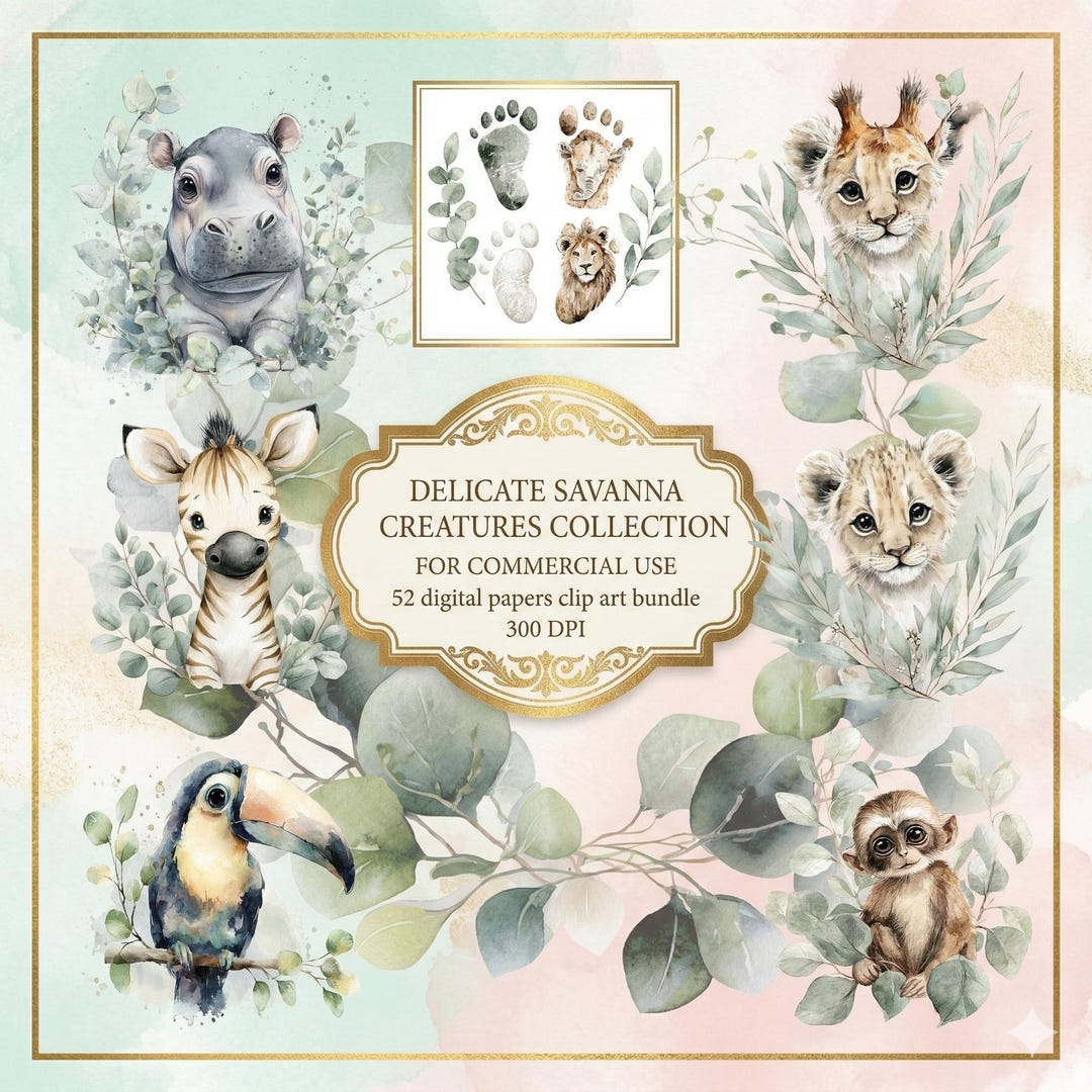 Safari Baby Shower Clipart Set | Watercolor Jungle Baby Animals | Cute ...