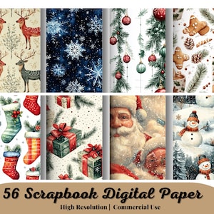 56 Watercolor Christmas Digital Paper, Seamless Printable Scrapbook Paper, Instant Download, Commercial Use