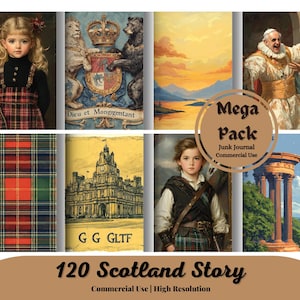 Scotland Story, oeuvres d'art classiques éphémères, oeuvre d'art vintage, feuilles de collage, images numériques, kit de journal indésirable, embellissement, oeuvre d'art numérique éphémère