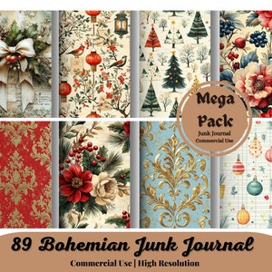 Kit de carnet de bordel de Noël bohème de 89 pages, carnet imprimable, carnet de Noël, album de scrapbooking de Noël, étiquettes de Noël, éphémères