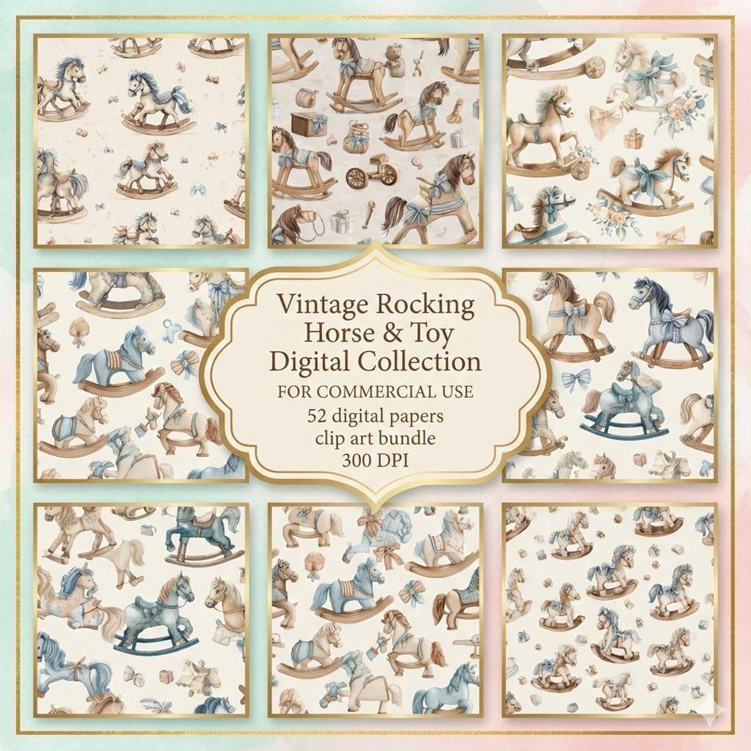 Small Rocking Horse Patterns Vintage Rocking Horses Pattern Digital Paper | Nostalgic Toys ...