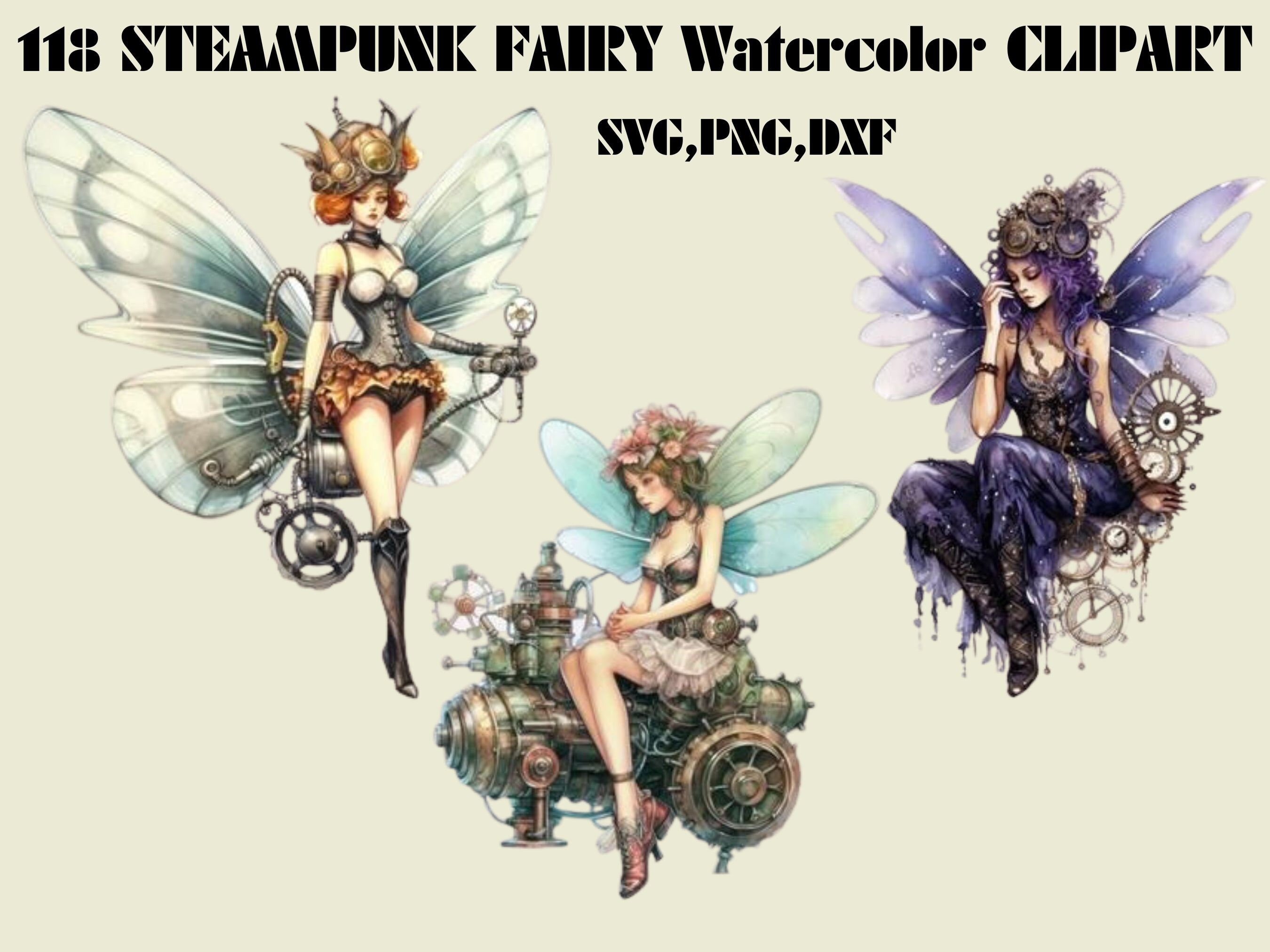 118 STEAMPUNK FAIRY Watercolor CLIPART 15x High Quality - Etsy