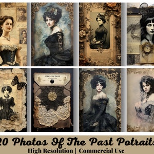 20 Junk Journal Digital Vintage Ephemera, fotos e retratos antigos, fotografias de diário para impressão, sépia, download instantâneo, scrapbook