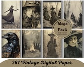 267 Creepy Witch Photos, Printable Witchy Photographs, Vintage Junk Journal Ephemera Digital Scrapbook Kit, Wicca Collage Sheet Grimoire BOS