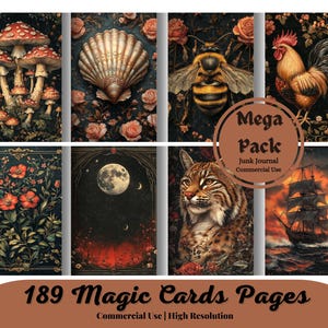 Magische Karten Seiten für scrapbook und junk Journal, Tarot, mystisch, Rahmen, Fantasie, druckbare Bilder, Natur, Tiere, Blumen, bündeln