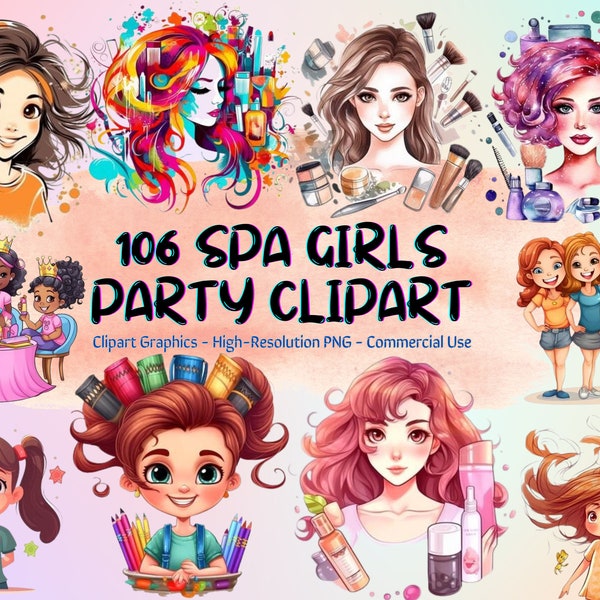 106 Spa girls party clipart for scrapbooking, commercial use, vector graphics, digital clip art, images, slumber party