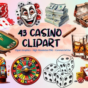 43 Clipart di casinò, sfondo trasparente, sublimazioni fai da te, grafica per la creazione di biglietti
