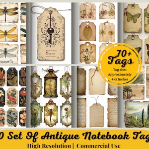 10 Set Of Antique Notebook Tags, Junk Journal Kit, Ephemera, Book, Printable, Paper, Junk Journal, Digital Kit, Vintage, Instant Download