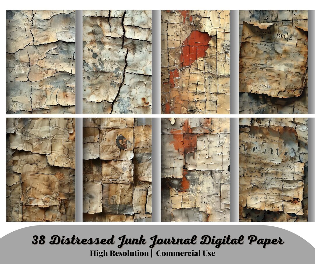 38 Distressed Junk Journal Pages, Digital Scrapbook Paper, Antique ...