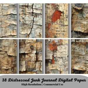 38 Distressed Junk Journal Pages, Digital Scrapbook Paper, Antique Document Printable, Grunge Texture Collage Sheet, Vintage Ephemera Print