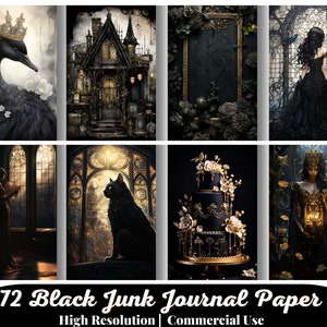 72 Big Bundle, Black Junk Journal Paper, Digital Download, Watercolor, Mixed Media, Flowers, Princess, Swan, Music, Dark