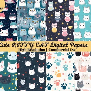 52 Cute KITTY CAT Digital Papers- SEAMLESS  ready to Print - High Quality Printable Digital Paper, Instant Download, High Resolution