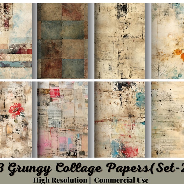 23 Grungy Collage Papers(Set-2), Junk Journal Kit, Steampunk Junk Journal, Journaling Digital Papers, Industrial Journal, Printable Papers