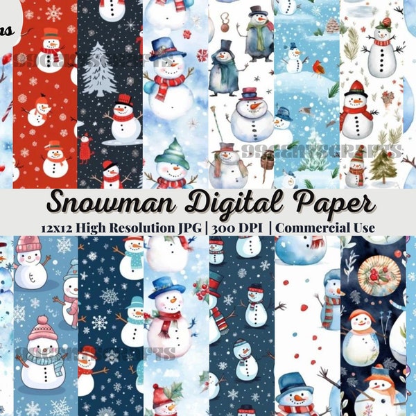 20 Snowman digital paper Graphics | Pattern| Instant download| cute snowman| cyber week sale| holiday scrapbook| snowflake background