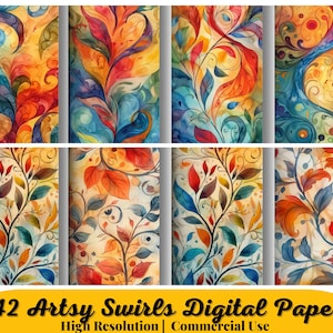 42 Artsy Swirls Digital Paper, Swirls Seamless Designs, Swirls Patterns, Swirls Digital Scrapbook, Swirls Patterns, Digital Swirls
