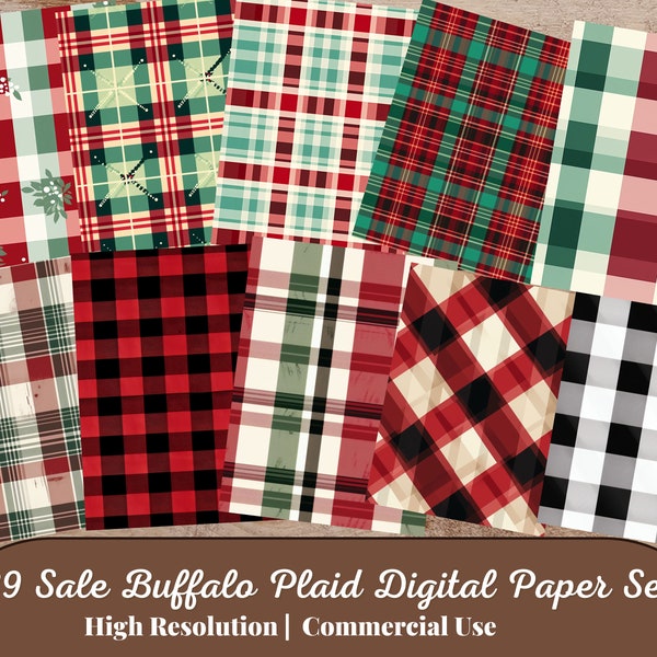 39 SALE Buffalo Plaid Digital Paper Set, Seamless, Red, Green, Black, White, Lumberjack, Log Cabin, Scrapbooking, Backgrounds,Commercial Use