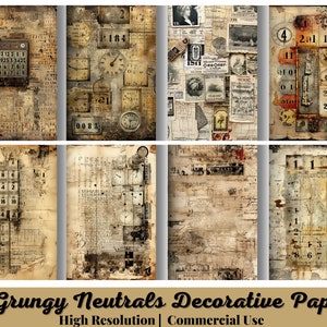 29 Digital Junk Journal Vintage Neutral Tones, Industrial Grunge, Scrapbook Printable Grungy Pages Instant Download, Printable Journal Paper