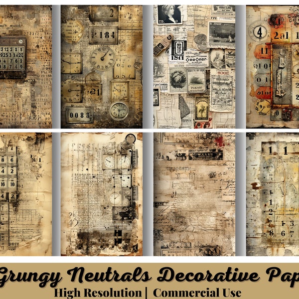 29 Digitale Junk Journal Vintage Neutrale Tinten, Industriële Grunge, Scrapbook Afdrukbare Grungy Pagina's Instant Download, Afdrukbaar Journal Paper