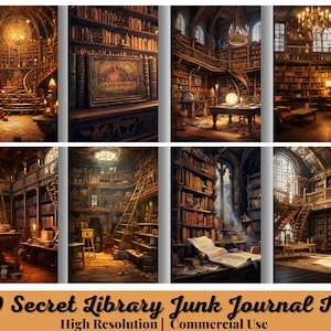 30 Secret Library Junk Journal Kit, Printable Digital Pages with Ephemera Bookmark, Dark Academia, Old Book Digital Paper, Digital Download