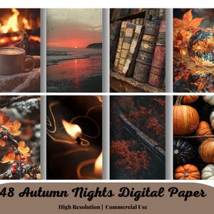 Kit de 48 papeles digitales de fondo para las noches de otoño, DESCARGA INSTANTÁNEA digital, Papeles de alta definición, Álbum de recortes con temática de otoño, Diario basura