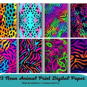 23 Papier numérique néon à imprimé animal | Motif transparent arc-en-ciel Safari | Impression guépard | Textures à imprimé léopard JPG | Fonds d'écran Afrique