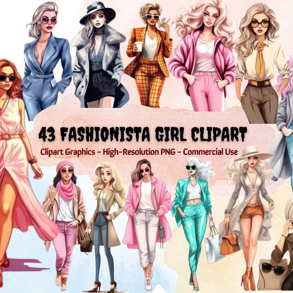 43 Fashionista Girl Clipart, American Woman PNG, Fashion Girl Graphics, Girl Fashion Clipart,  Girls Magic Clipart Bundle