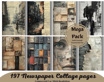 新聞コラージュ：ジャンクジャーナル用のヴィンテージテクスチャ