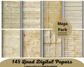 112 Printable Lined Journal Pages, Digital Vintage Papers, Ephemera Pack, Digital Download, High Quality, 99cetnscrafts, Junk Journal