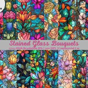 20 Glasmalerei-Blumensträuße Muster Nahtlos, druckbare Bilder Nahtlose Designs, Basteln und Scrapbooking, digitale Scrapbook-Sammlung