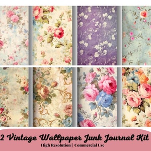 22 Vintage Wallpaper Junk Journal Kit, Antique Papers,Journal Printables, Cabbage Rose Ephemera,Vintage Roses Papers,Digital Wallpaper Print