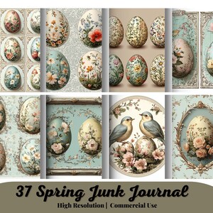 37 huevos Shabby Chic, imprimibles de Pascua, suministros para diarios basura de primavera, material efímero de Pascua, recortes elegantes, vintage, pastel, pegatinas, descarga JPG